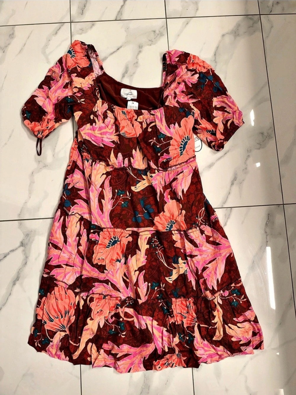 Soma Floral Mini Dress in Pink & Brown